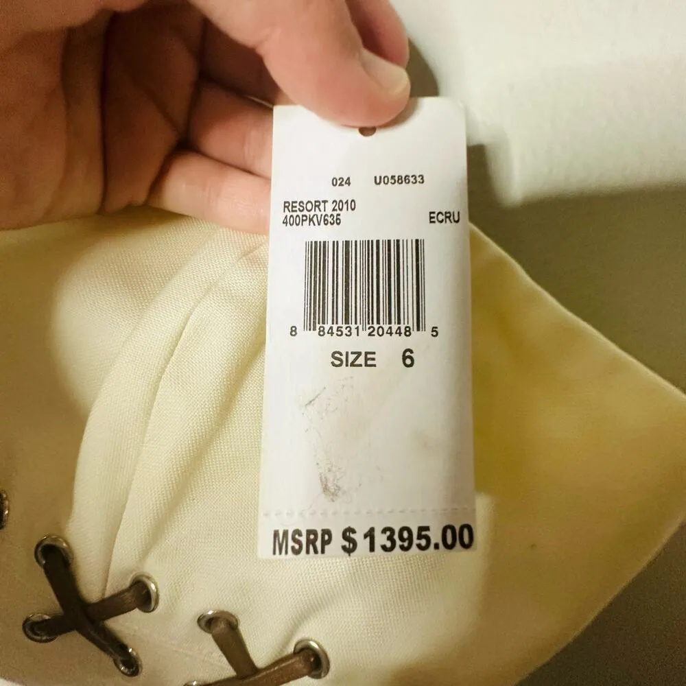 NWT Michael Kors Strapless White Dress Brown Leather Stitching Design Top size 6 - Image 8