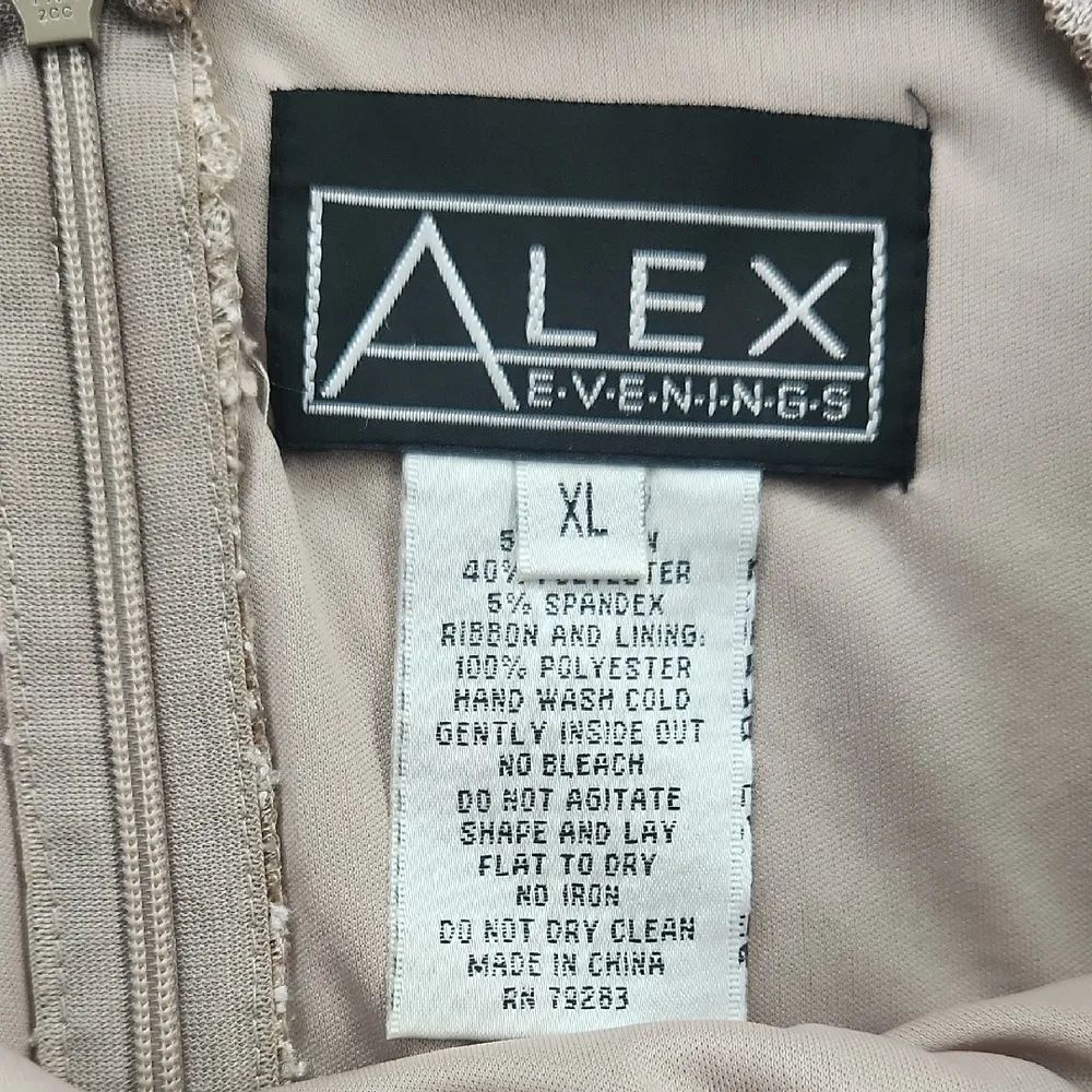 Alex Evenings Sequin Embroidered Lace Top Champagne Tan XL - Image 3