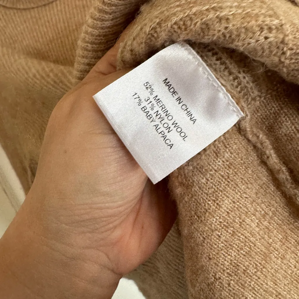 Quince tan merino wool baby alpaca blend turtleneck sweater size small - Image 3