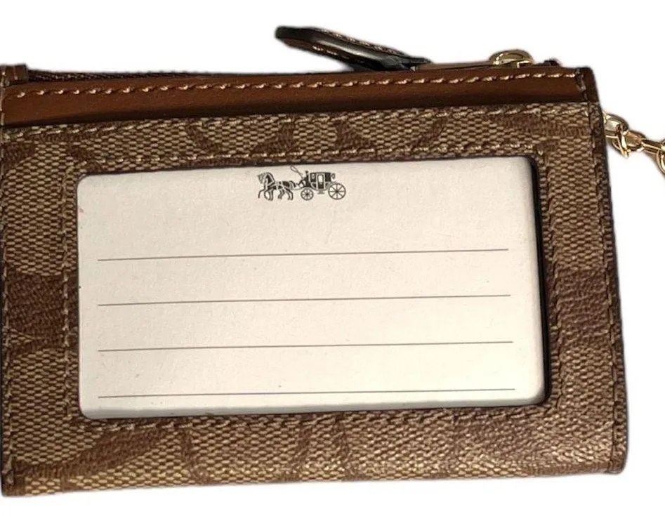 Signature Logo Credit Card Wallet Change Purse Keychain Tan Brown - Image 4