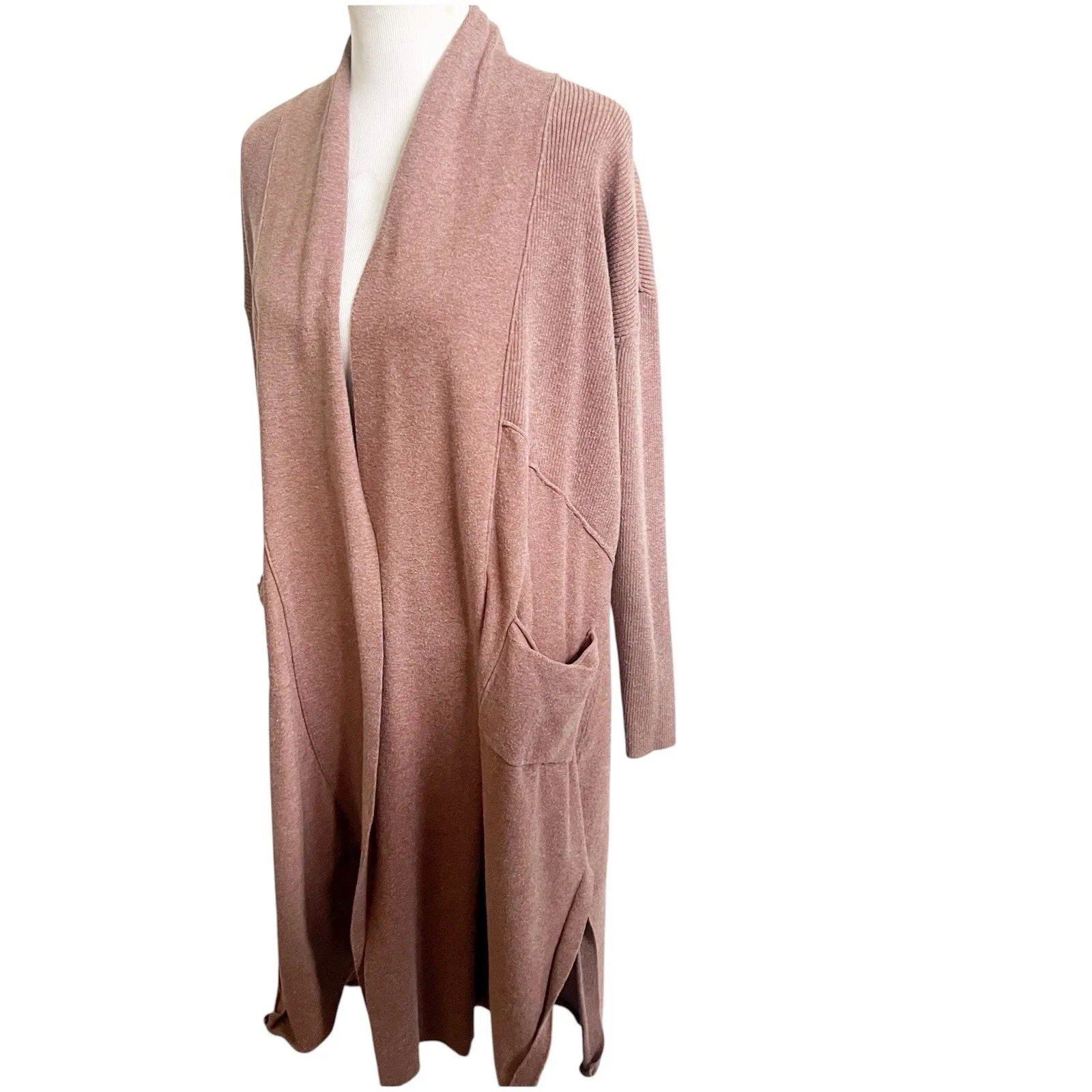 Anthropologie Daily Practice Wrap Longline Cardigan Brown Pockets Small Yoga - Image 2