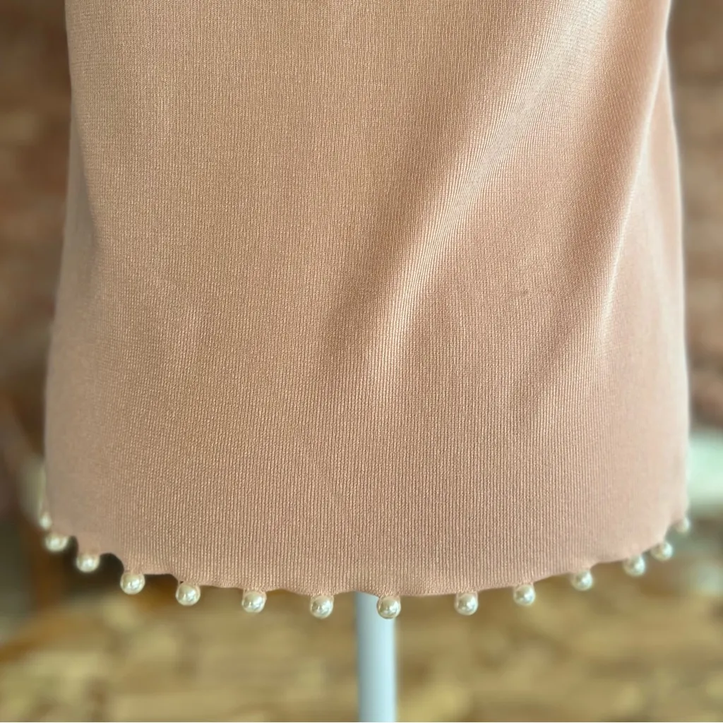 Zara Top Tank Pearl Hem Knit Blush Peach Camisole M Party V-Neck Festival Chic - Image 9