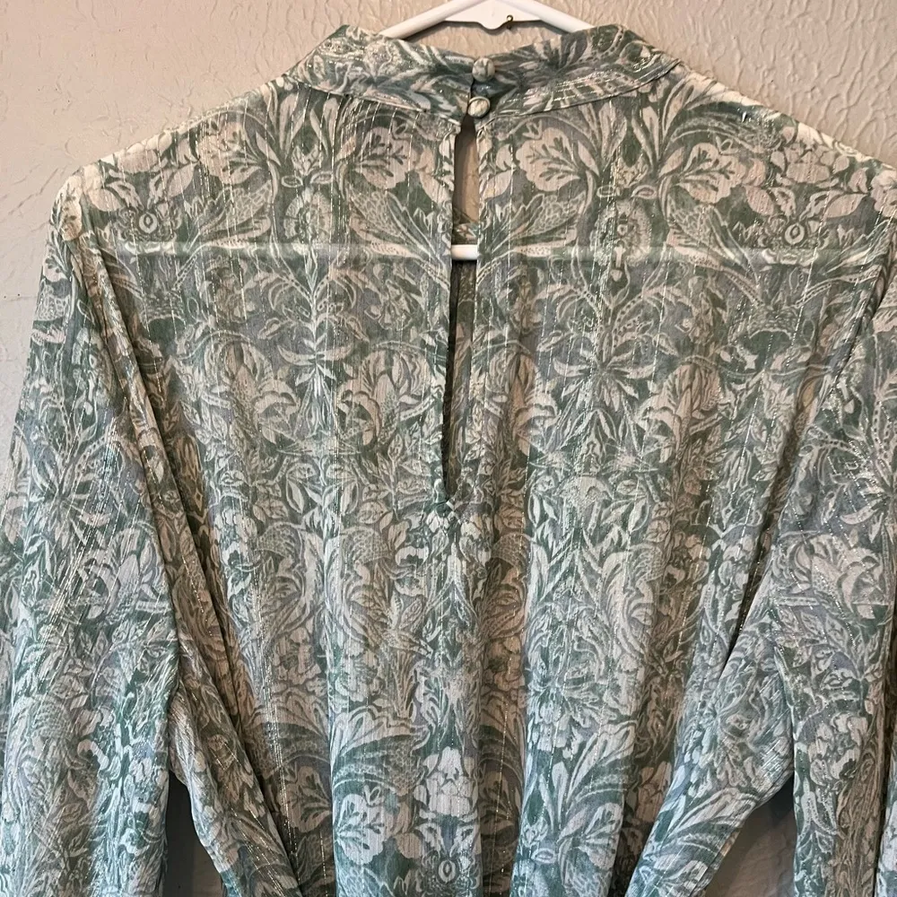 Floral Metallic Tie Waist Long Sleeve Midi Slip Over Dress  
Halogen NWOT - Image 4