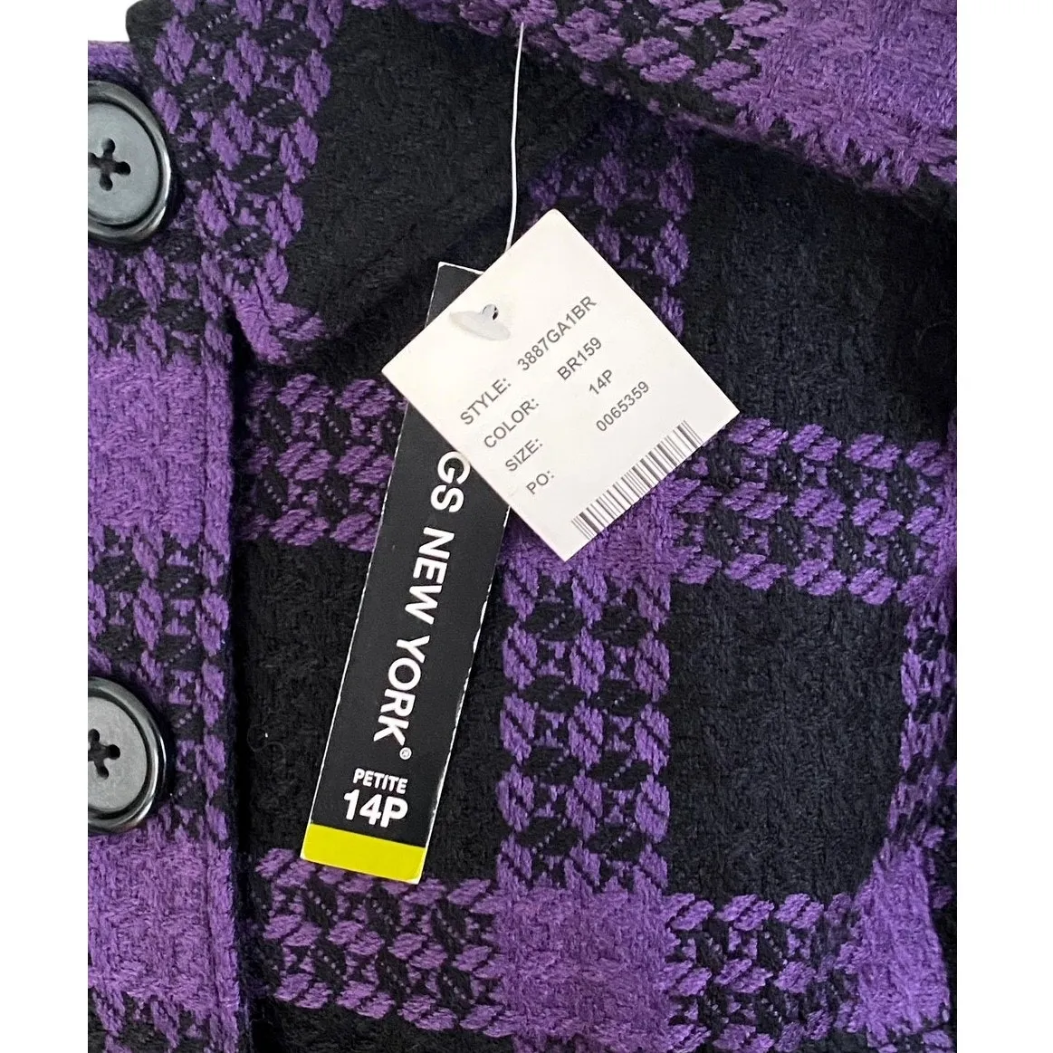 BRIGGS Purple & Black Plaid Peacoat Knit Tweed Blazer Lined Jacket ~ Women's 14P - Image 6