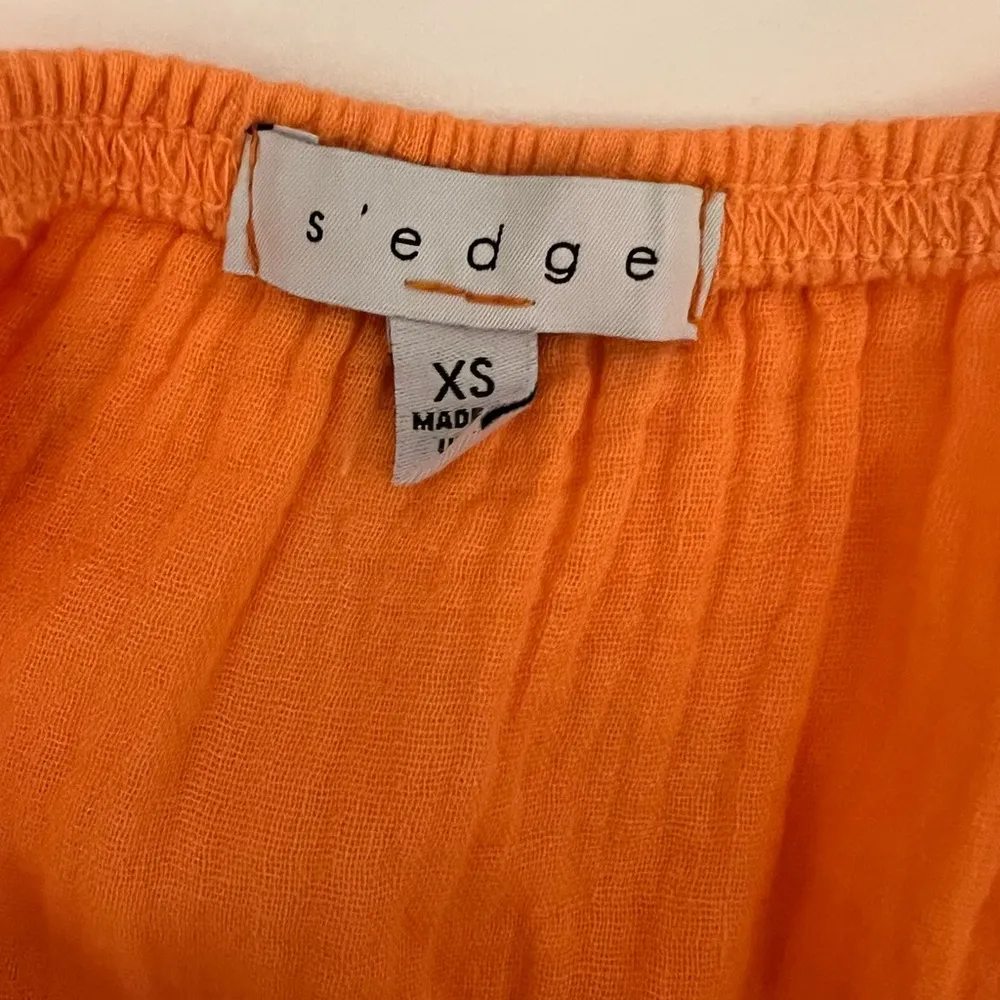 S' woman bright orange Gauze Sleeveless Tank tiered Mini Dress XS - Image 3