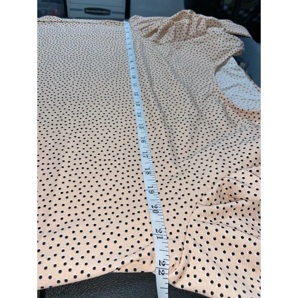 Adrianna Papell Puff Sleeve Top Womens M Black Polka Dot Ruffle Pleat Stretch - Image 8