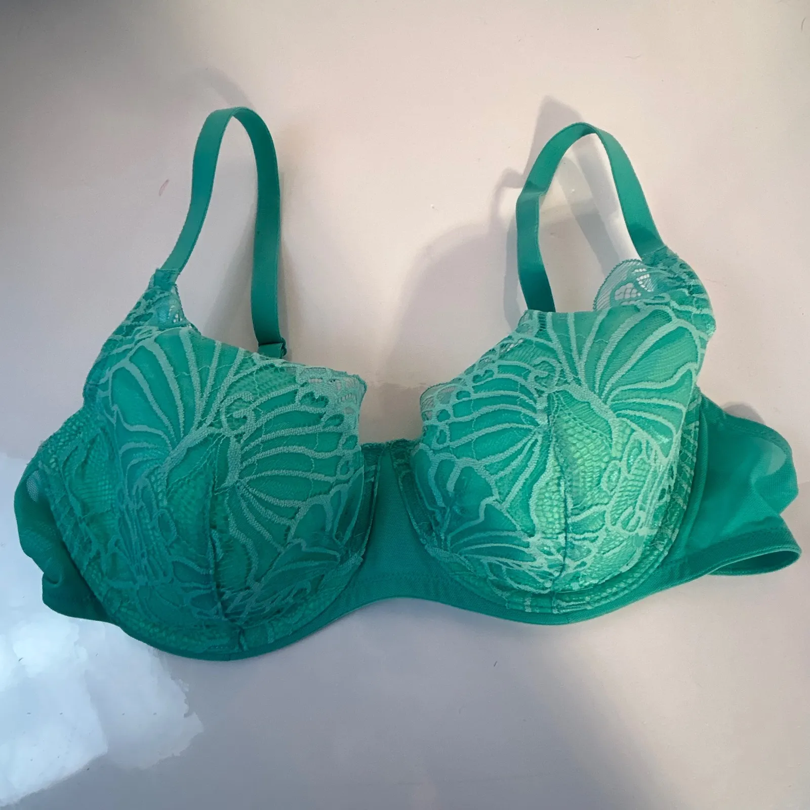 Felina 38C Teal Lace Underwire Balconette Bra Adjustable Straps Back Closure - Image 4