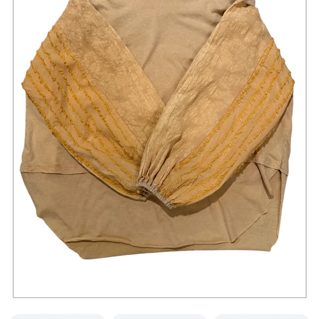 Easel Mustard Yellow Textured Balloon Sleeve Top - Image 4