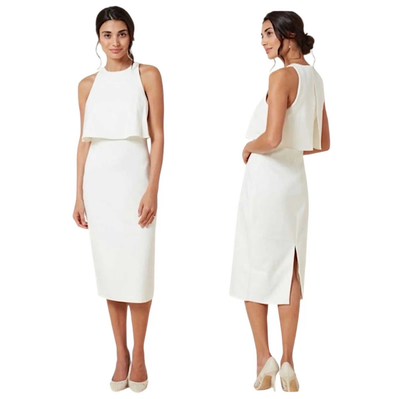 Likely Shayna Ruffle Overlay Cocktail Dress Knee Length White Size 10 - Image 2