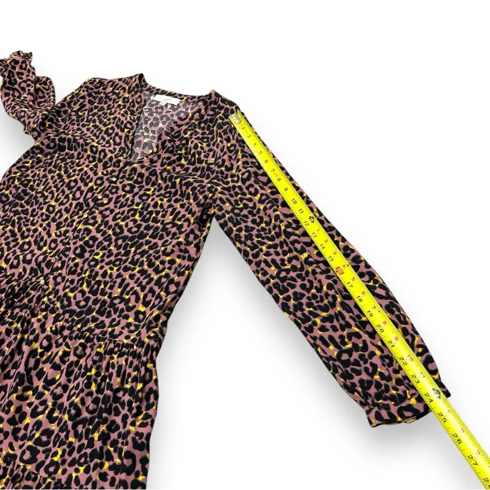 LOFT Brown Leopard Print Button Tiered Swing Dress - Medium - Image 5