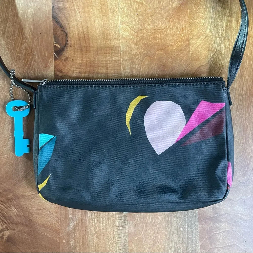 Vintage Y2K  Small Black Canvas Leather Crossbody Purse Geometric Key-Per - Image 5