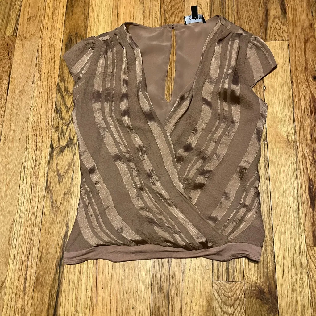 Bronze Shimmer Faux Wrap Bodysuit Plunge V-Neck Top Size S - Image 4