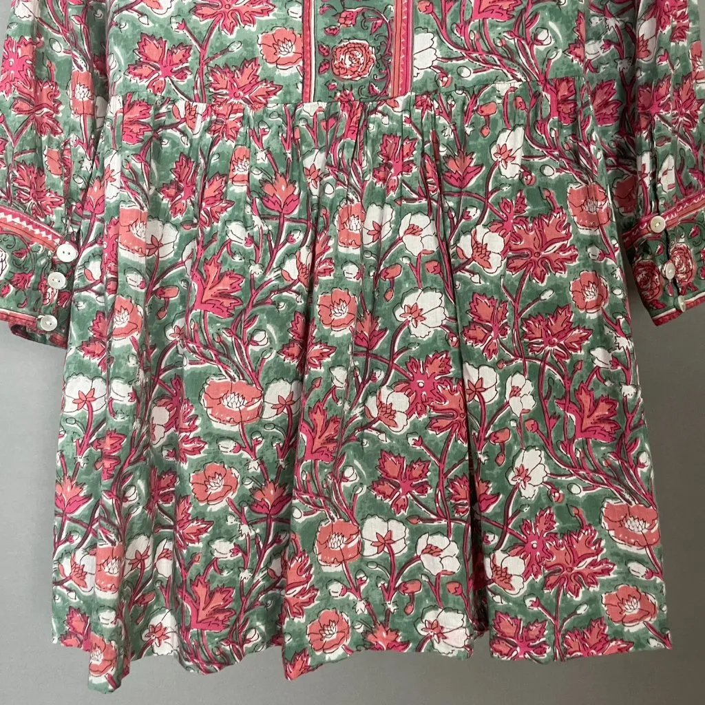 Rain & Rainbow‎ Floral Top Kurti Tunic Peplum Cropped Sleeve Small Women Blouse Pink - Image 8