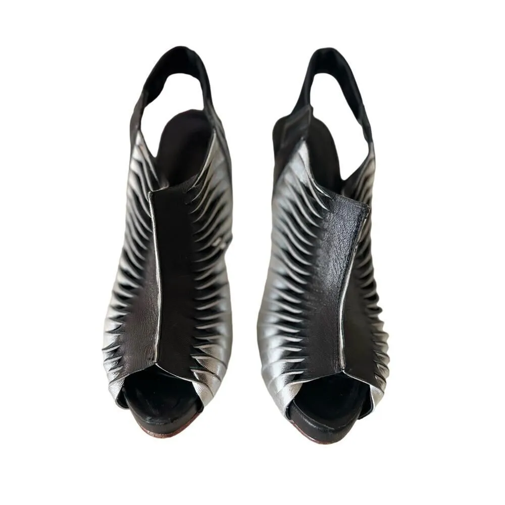 Alexander McQueen Women Cage Sandals US Size 7 EU 37 Black Silver Leather Heels - Image 2