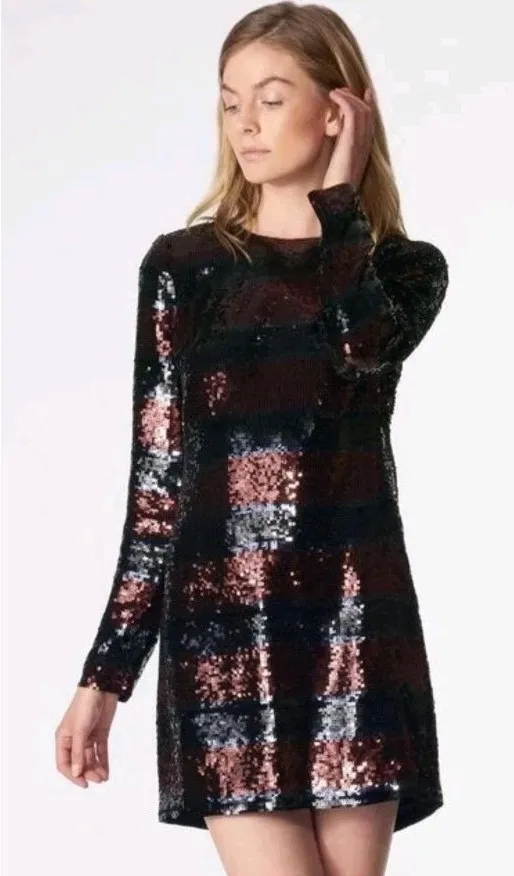 Veronica Beard Wide Striped Red Black Sequin Mini Dress 8 Breakers Dress Party - Image 1