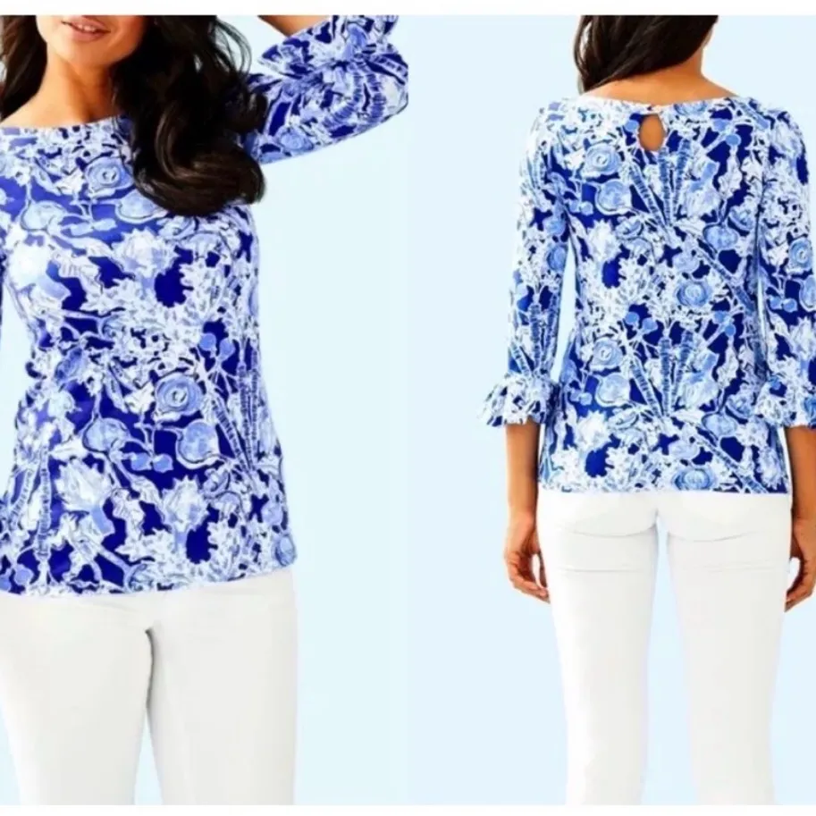 Lilly Pulitzer Waverly Ruffle Top in Royal Purple Pretty Peas NWT $68 Retail - Image 2