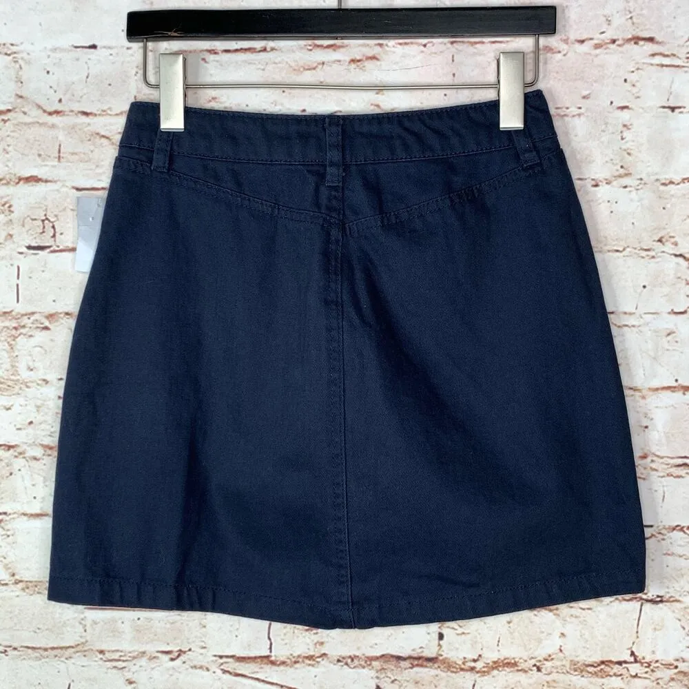 NEW refuge Denim Mini Skirt Size Small Charlotte Russe Buttons Dark Blue - Image 3
