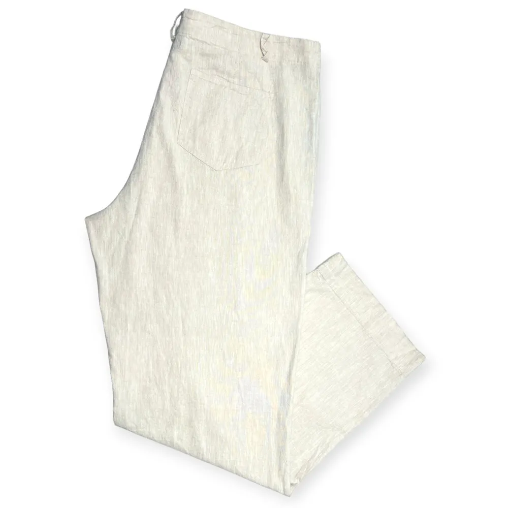 For Cynthia | XL | Natural Linen Blend Wide Leg  High-Rise Front Pocket Trouser - Image 3