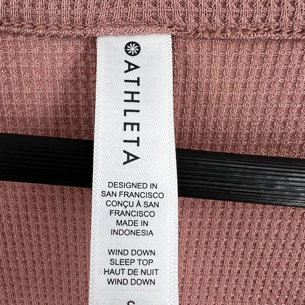 Athleta Wind Down Waffle Knit V Neck Sleep Top Palermo Pink Size XS New - Image 3