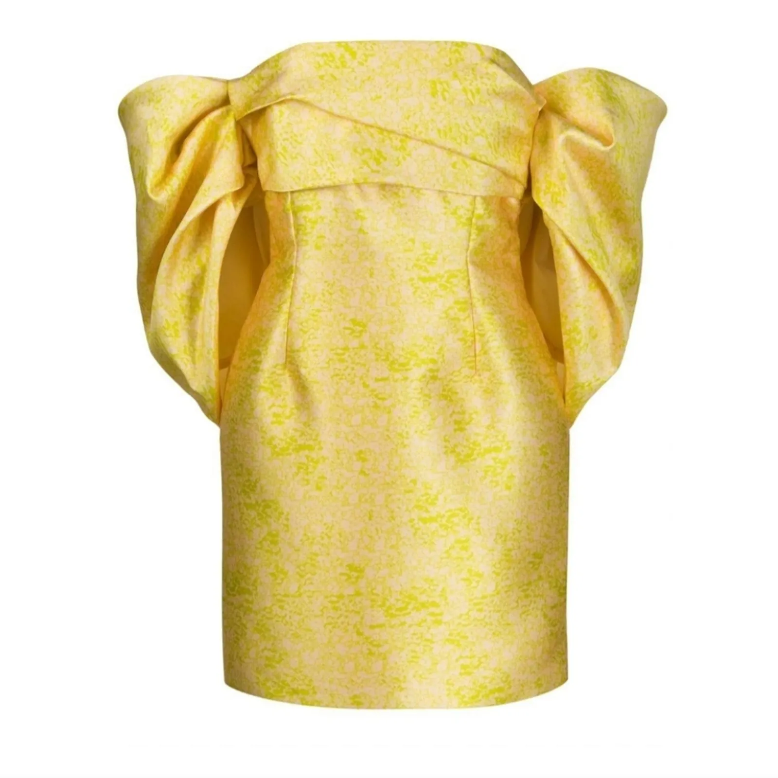 Solace London‎ Elina Off-The-Shoulder Duchesse Satin Mini Dress Size US 6 Yellow - Image 3