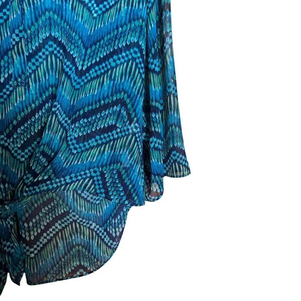 CHICOS Top Womens 1 Medium Blue Multicolor Chevron Metallic Art To Wear Blouse - Image 5