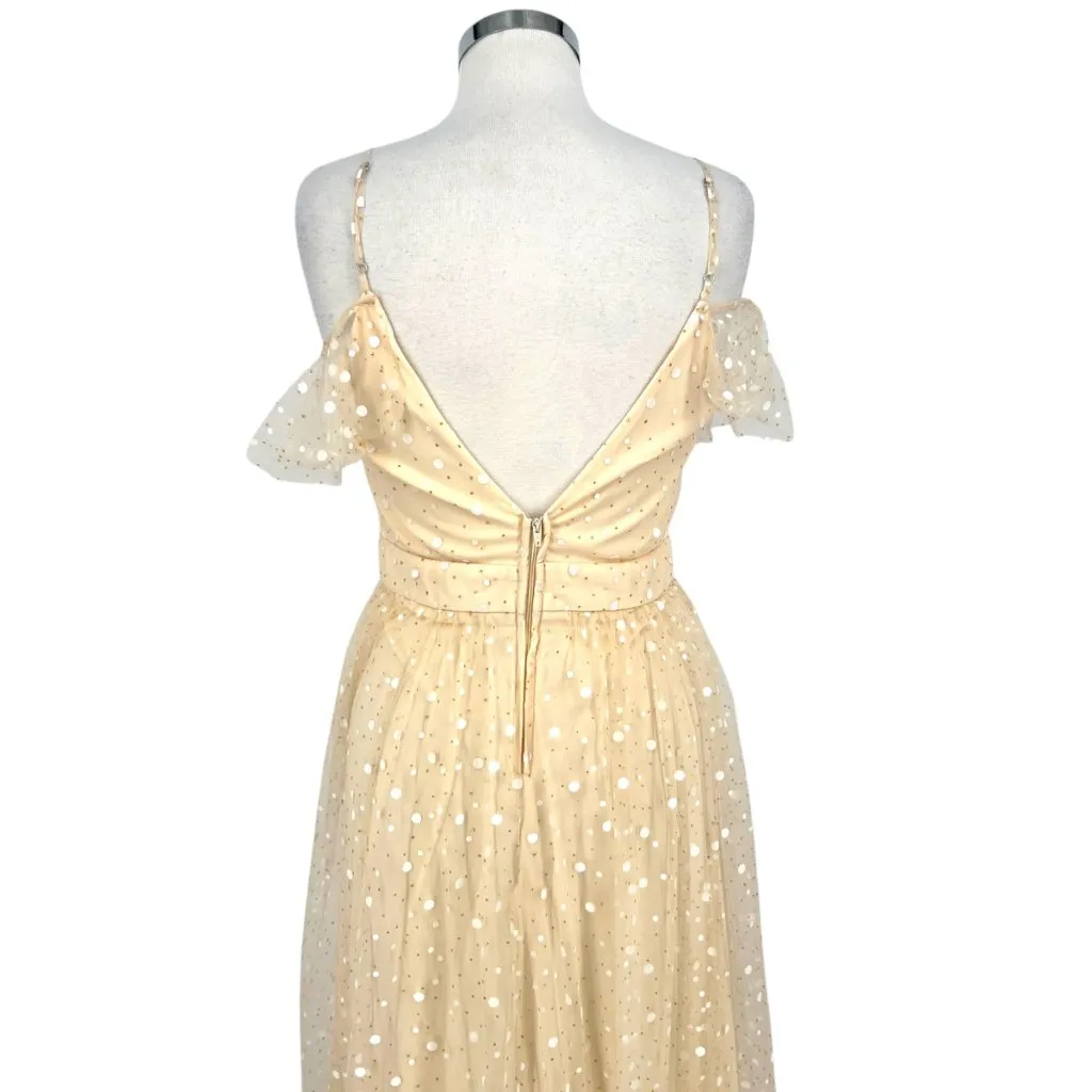 The Vintage Shop Sparkled Mesh Overlay Prom Party Dress Cream Gold Size Medium - Image 10
