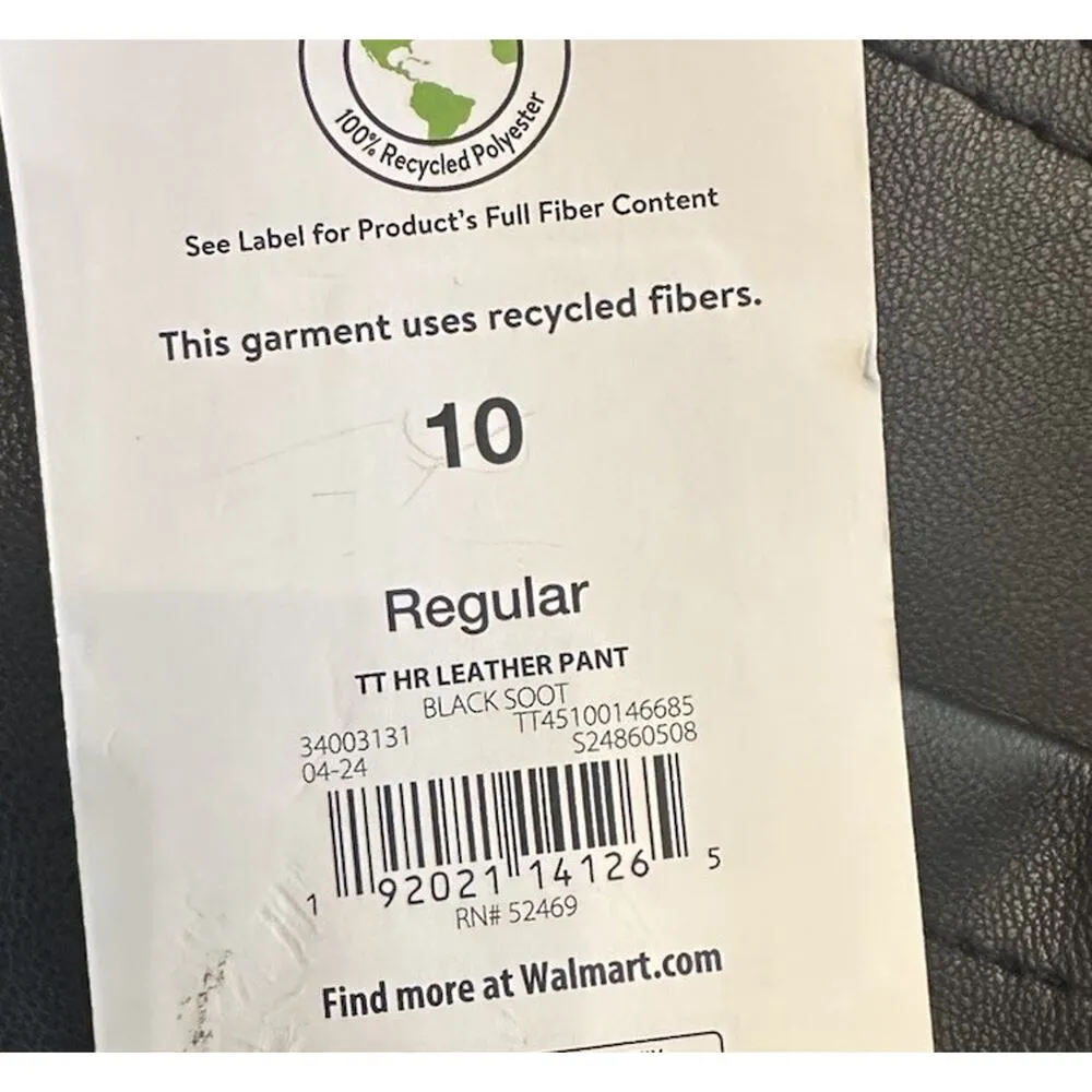 Time and Tru High Rise Straight Leg Black Faux Leather Womens Pants Size 10 - Image 3