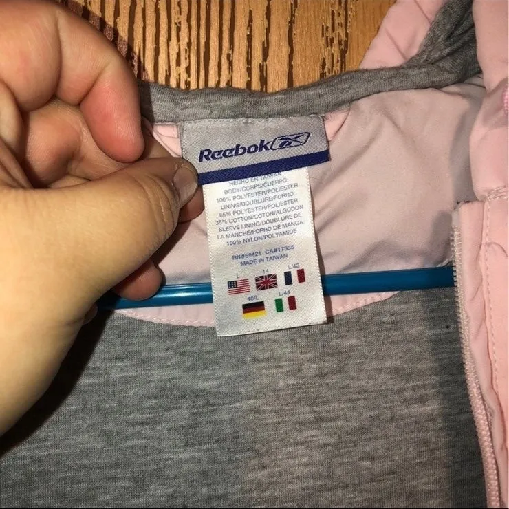 Vintage Reekbok Casual Pink Shirt Lined Sporty Hooded Jacket Size Large - Image 6