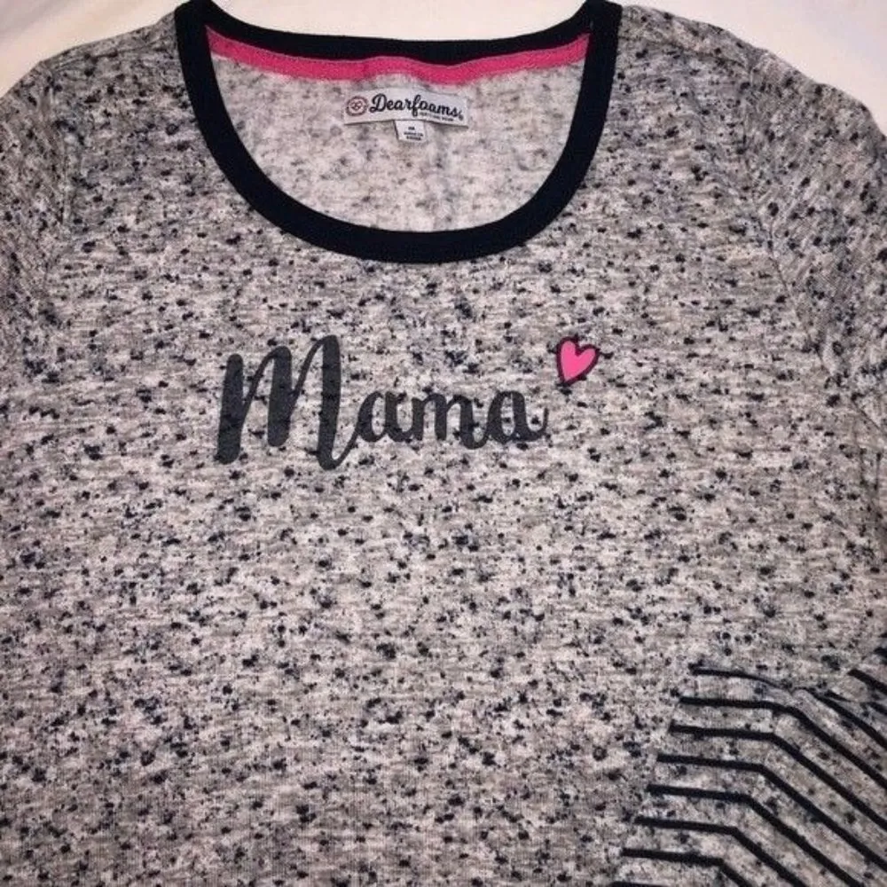 Dearfoams Pajamas Size Med Mama Gray Navy Striped Soft Knit Jogger Style Pants - Image 4