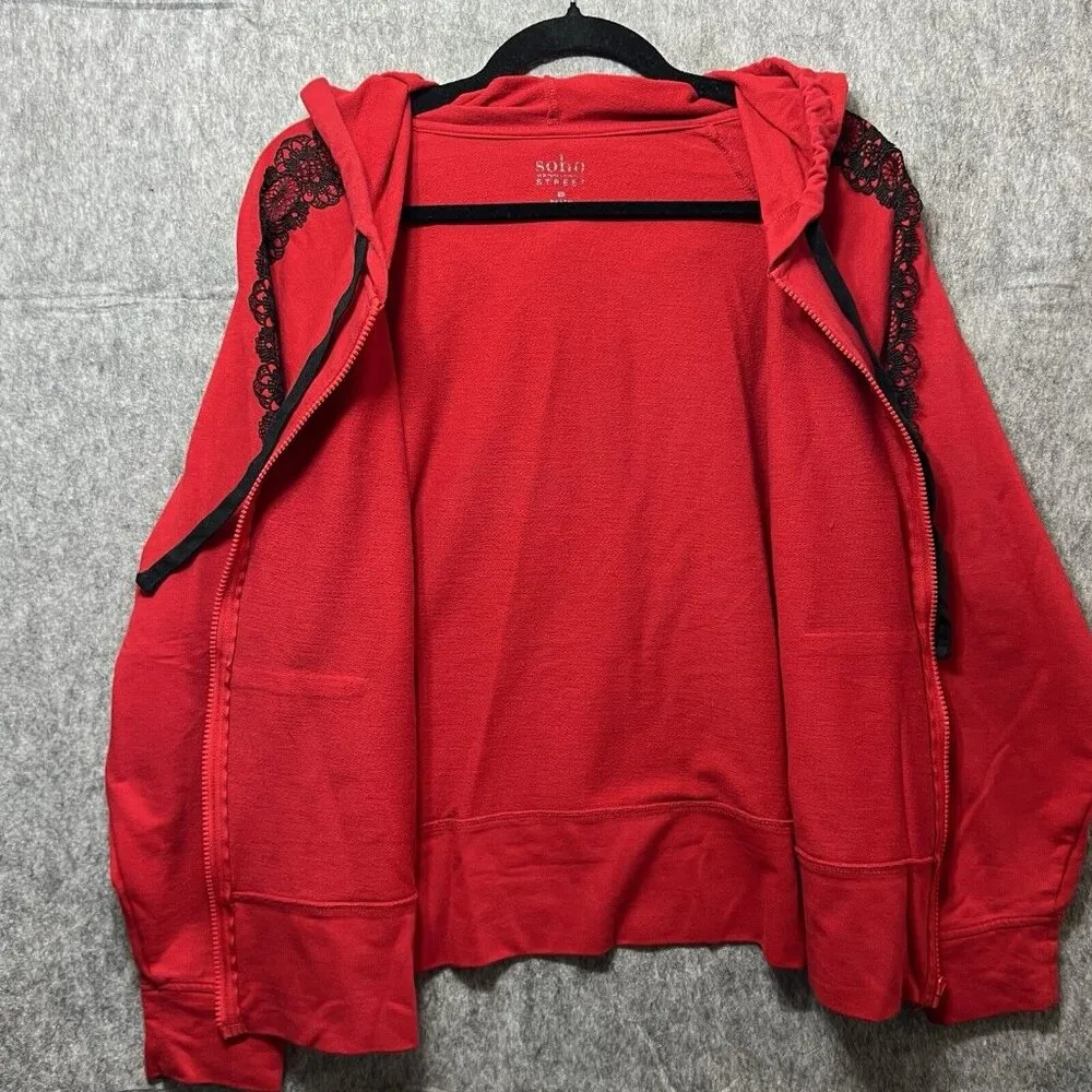 Soho Street New York Company Hoodie‎ Womens Medium Red Full Zip Lace Accent - Image 3