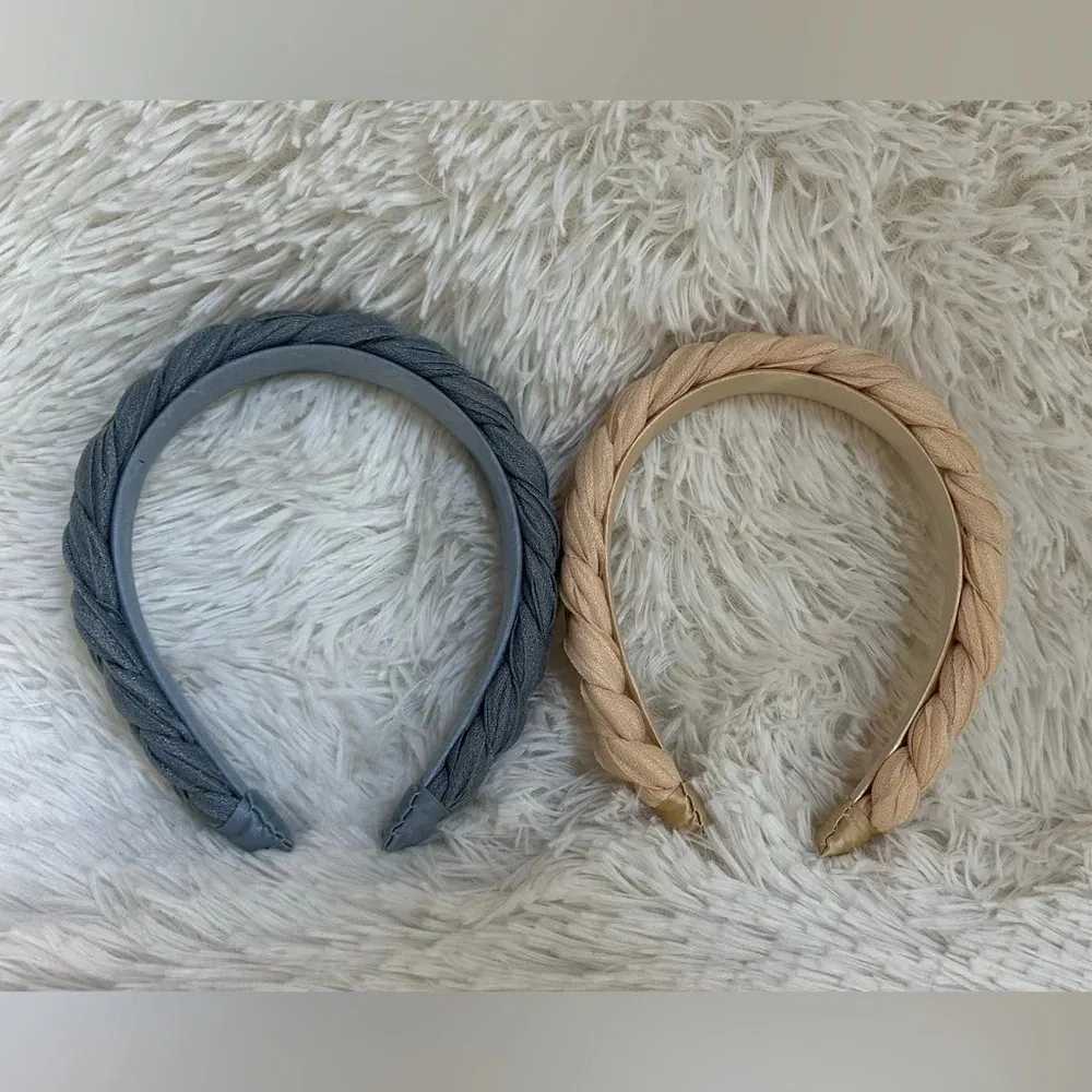 Padded Braid Headband Beigeand Grey Skinny Braid Headband Gray - Image 2