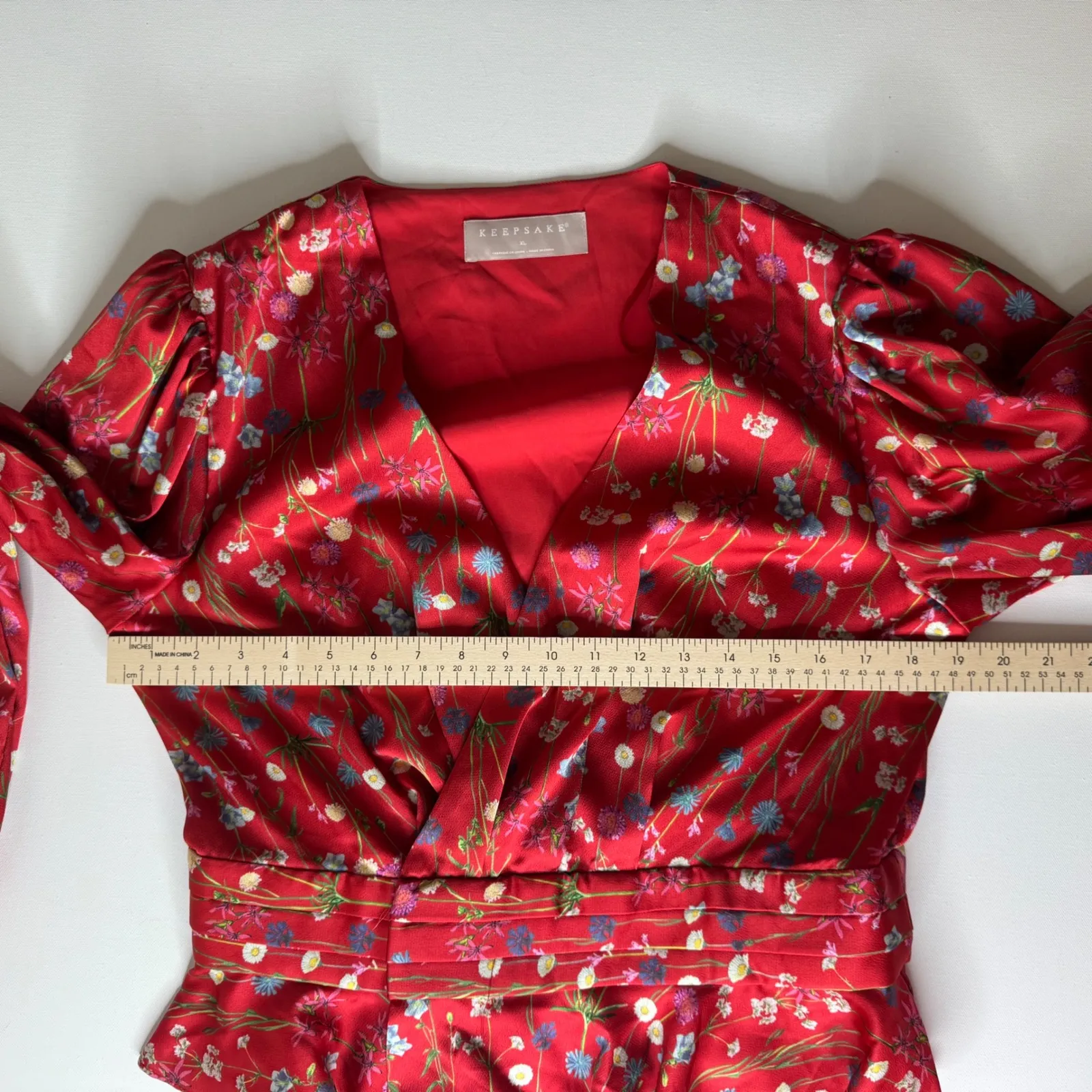 Keepsake Floral Wrap Blouse Size‎ XL Red Long Sleeve Peplum Romantic Feminine - Image 12