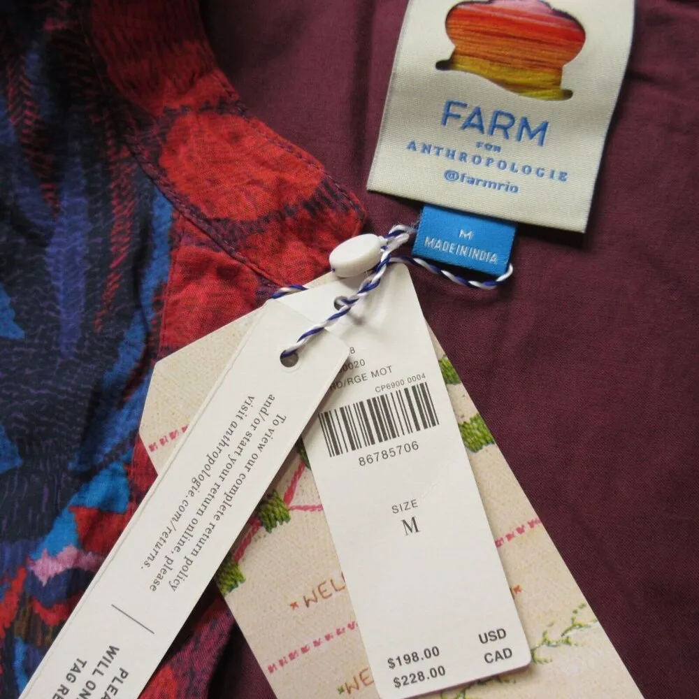 NWT FARM Rio x Anthropologie Toucan Printed Mini in Red Blue V-Neck Dress M $198 - Image 3