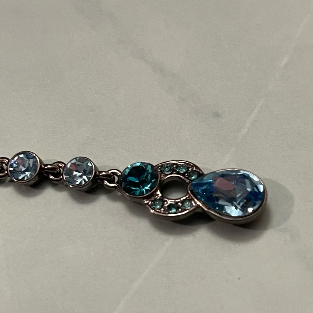 Givenchy Blue Topaz Y-Drop Signed Vintage Necklace 18” Gunmetal Chain - Image 10