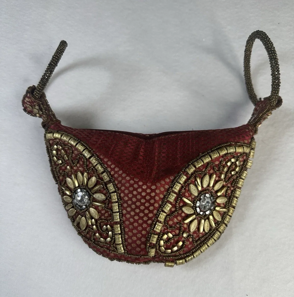 FORTUNE COOKIE Wristlet Purse Red Gold Embellished Beaded Rhinestones - Image 1