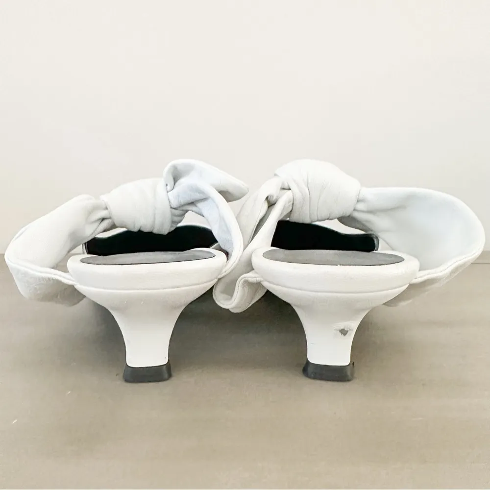 The Row White Leather Coco Bow Kitten Heel Mules sz 40 - Image 9