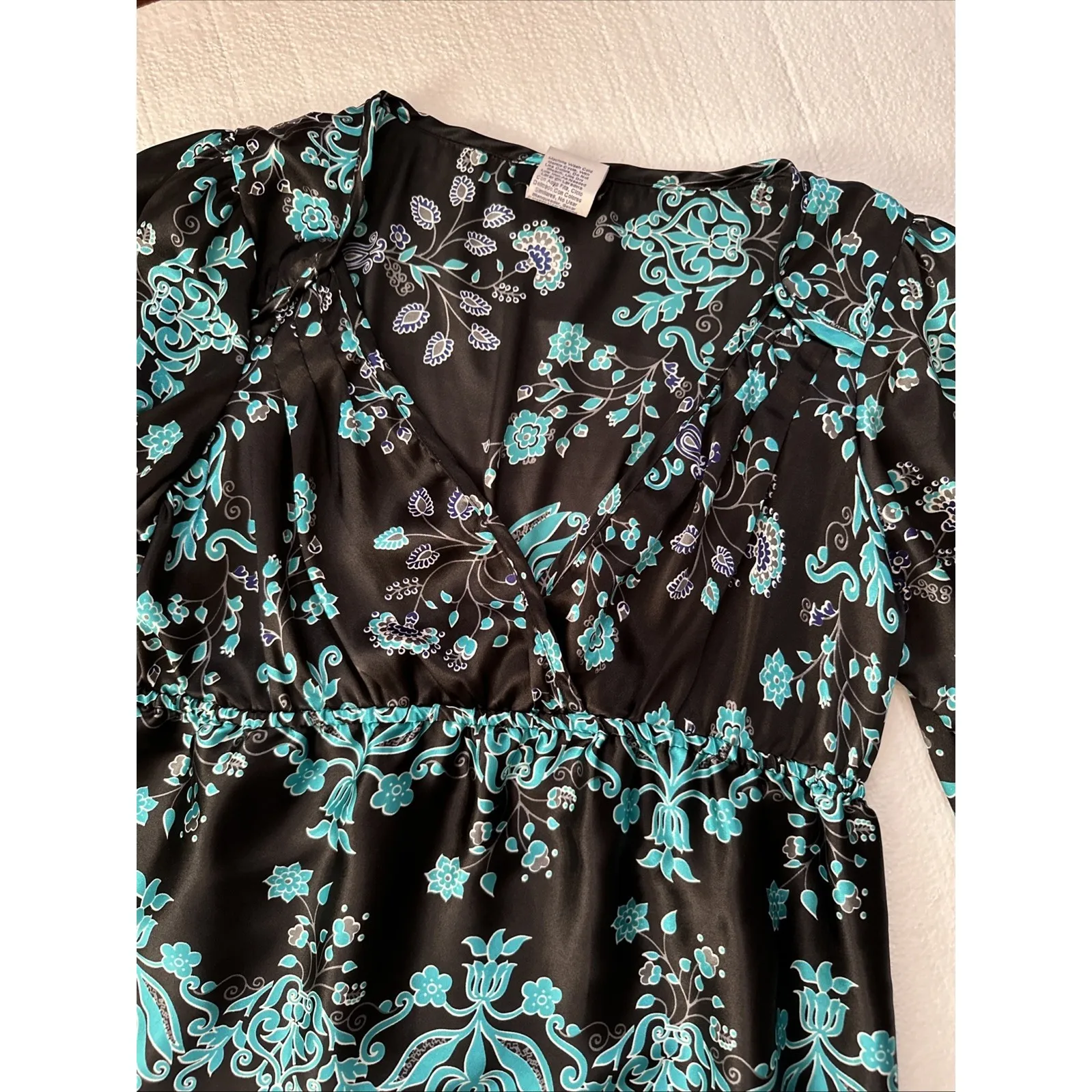 B Smart Y2K Plunging Neck Slip Dress 14 Fairy 90s Blue Floral Silk Like Babydoll - Image 3