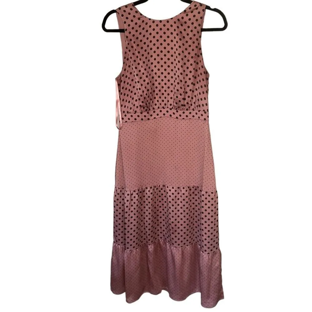 Ted Baker London Izziie Dusky Pink Polka Dot Print Sleeveless Midi Dress NWT - Image 3
