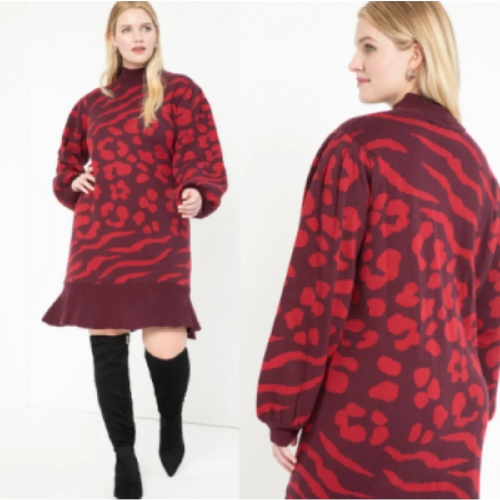 Eloquii Animal Print‎ Ruffle Hem Sweater Dress 14/16 - Image 2