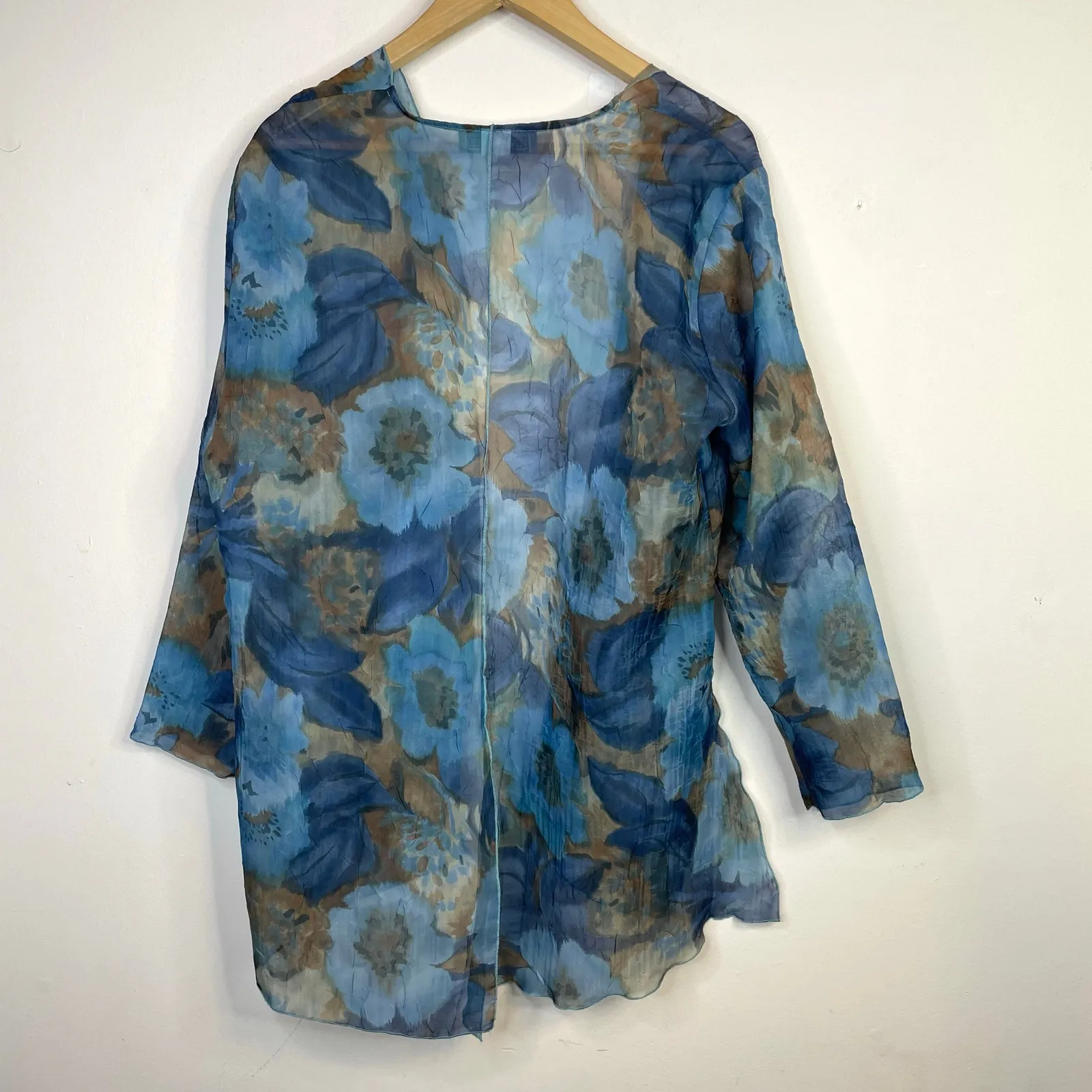 Vintage Dinah Lee Sheer Crinkle Flowy Long Open Floral Art To Wear Jacket M L Multiple Size L - Image 7