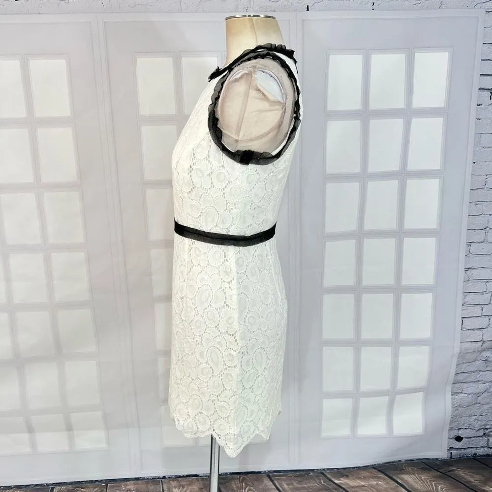 Milly Women's White Lace Sleeveless Black Frill Trim Sheath Mini Dress Size 6 - Image 6