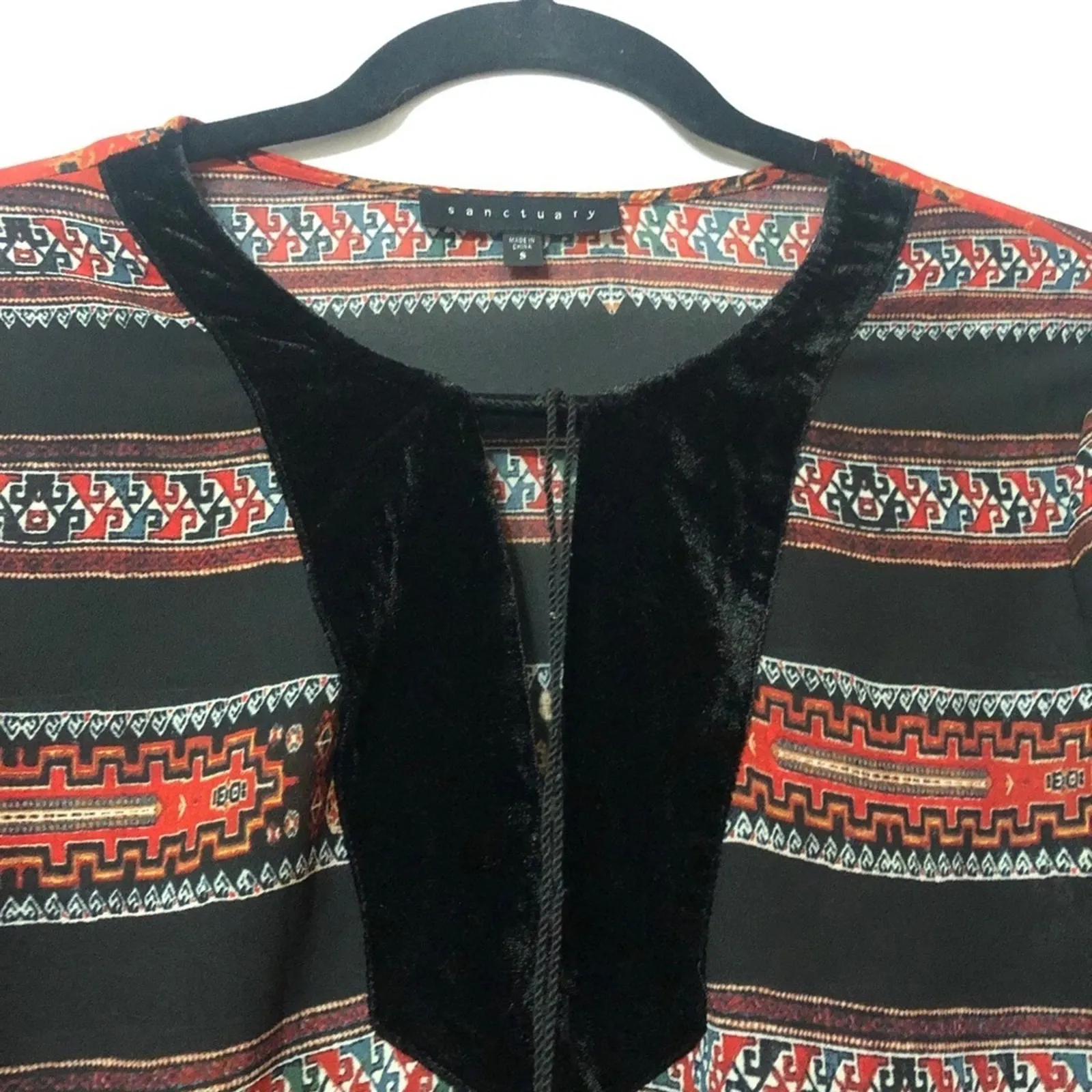 Sanctuary Aztec Long Sleeve Blouse Boho Tassel Womens S Velvet Festival Indie - Image 4