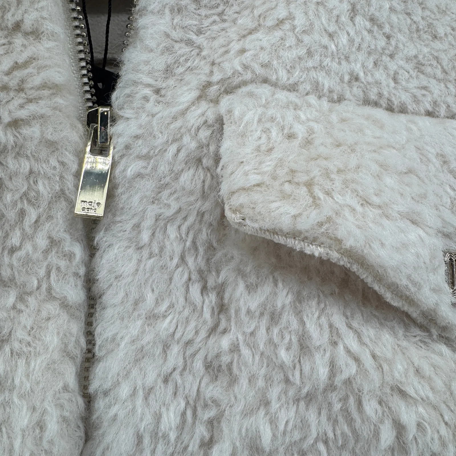 Maje Belio Furry Ecru Faux Fur and Knit Jacket Womens Sz FR 36 US S NWT - Image 12