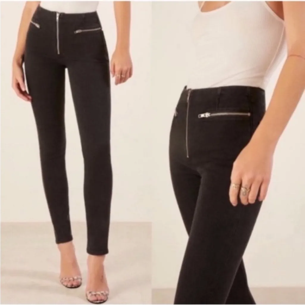 Reformation Niki Jean in Argentine Black Denim Zippers Skinny Size 26 - Image 14