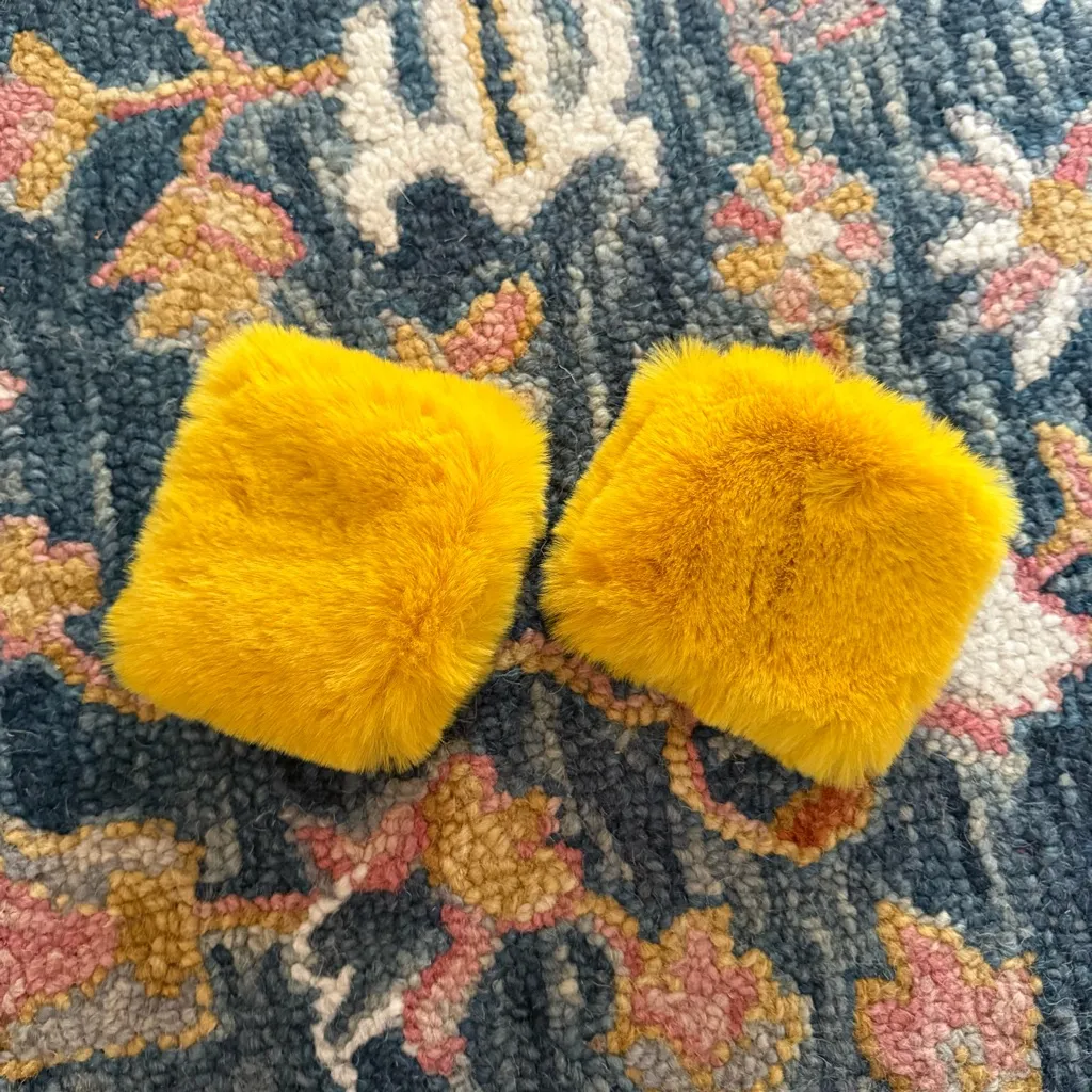Anthropologie Mustard Yellow Faux Fur Cuffs - Image 4