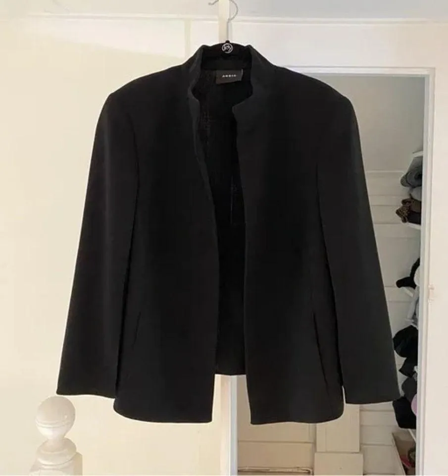 Akris Vintage Y2K Wool Open Front Blazer Black Size 14 - Image 6