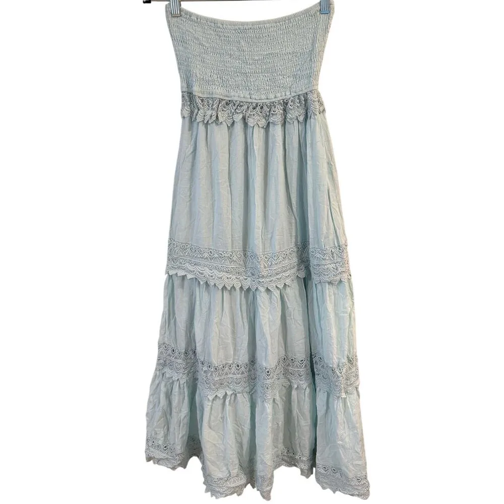 Lulus Season of Sunshine Strapless Tiered Maxi Dress Light Blue Women's Size S - Image 3
