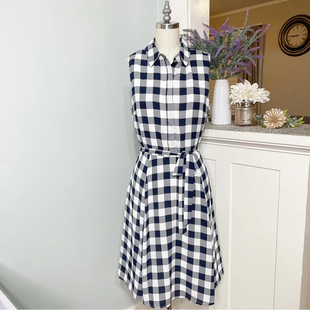 Banana Republic Gingham Plaid Shirtdress Navy Blue Gray White Dress 8 - Image 3