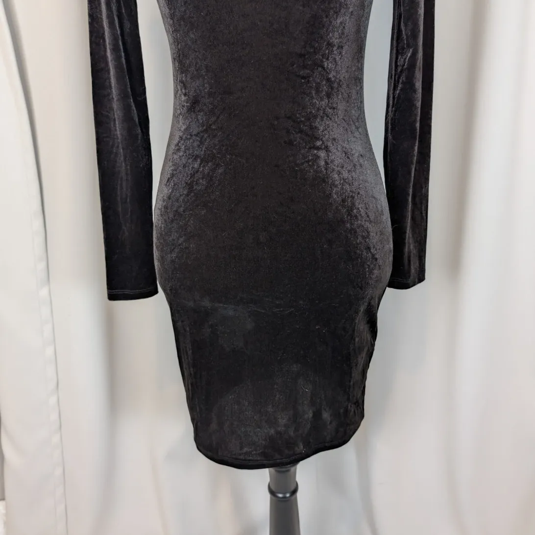 H&M Divided Velvet Bodycon Long Sleeve V Neck Mini Dress Black Size 4 - Image 11