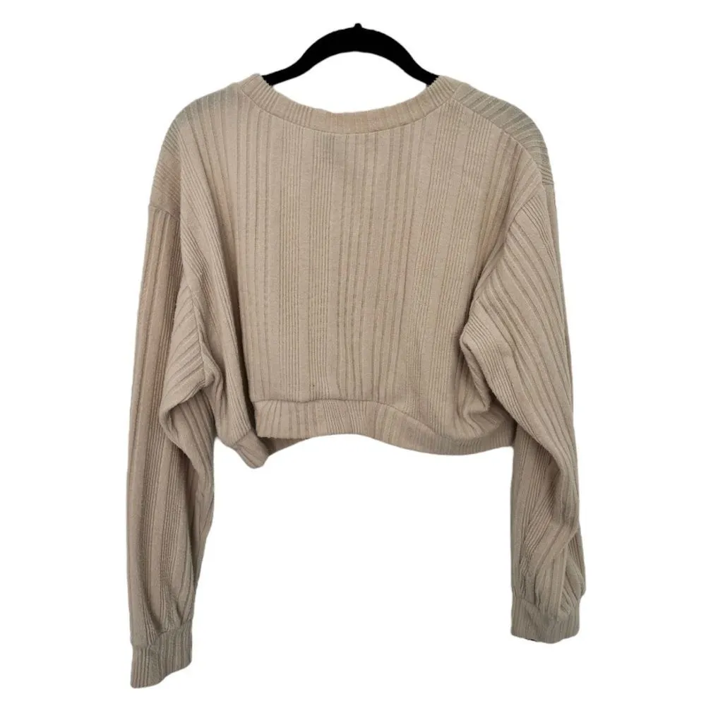 SHEIN Cream Cropped Ribbed Sweater | Women’s S | Long Sleeve Knit Top - Image 6